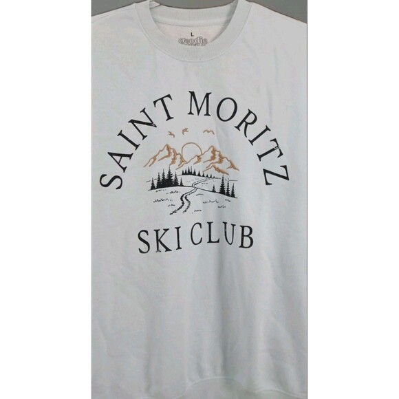 Saint Moritz Ski Club Sweatshirt L Light Blue Embroidered Après Ski EUC - Picture 2 of 5